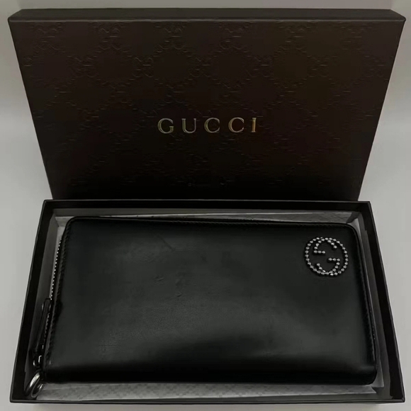 Authentic Gucci Black Leather Round Zip Long Wallet With Box – Luxury - Picture 1 of 9